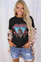 Black Guitar Flower Letter Graphic Print Short Sleeve T Shirt